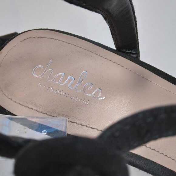 CHARLES by Charles David T-Strap Black Cork Wedge Sandals Size 9M - Picture 8 of 12